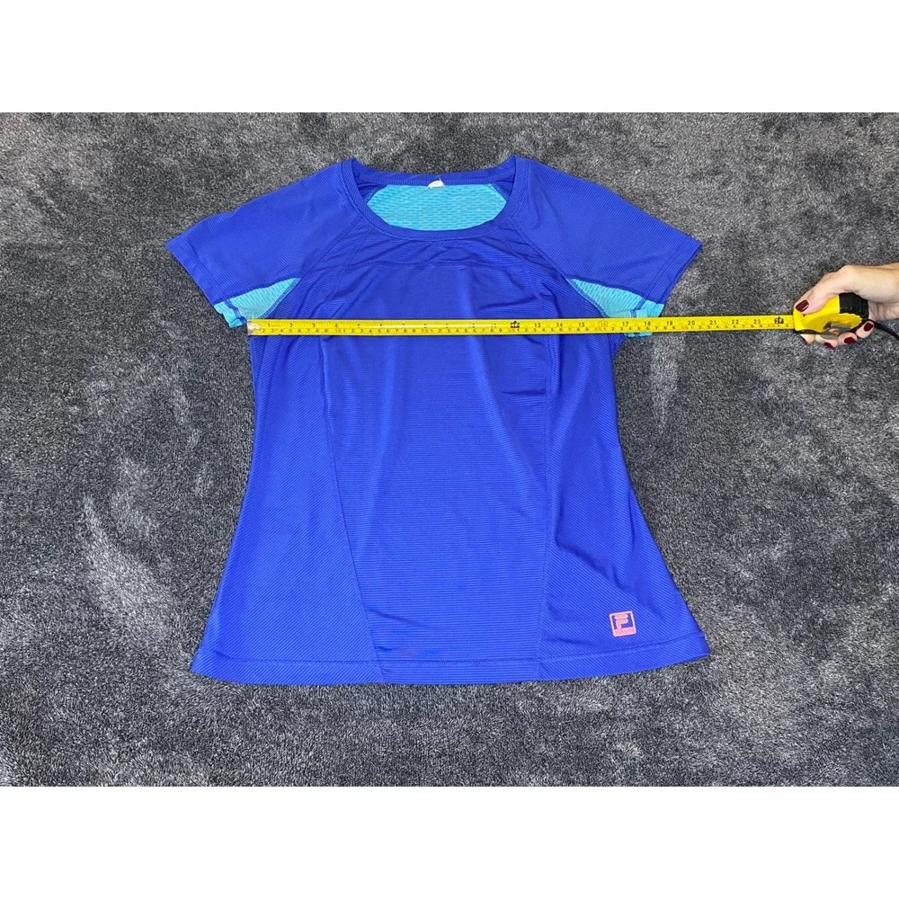 Fila Sport Womens Blue Turquoise Mesh Back Athletic Short Sleeve Shirt Size L